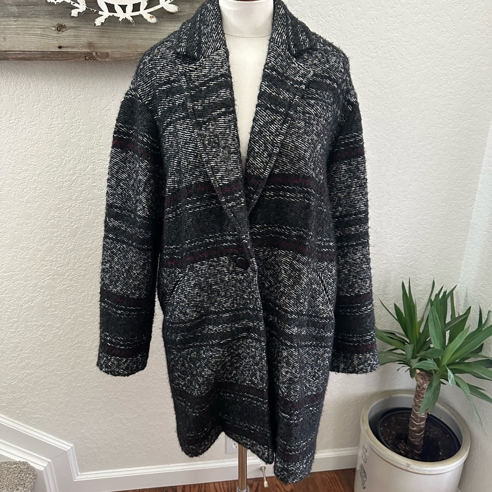 Isabel Etoile Marant‎ Dante Women's Black Gray Wool blend Sweater Coat size 42